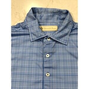DONALD ROSS Mens Sz L Blue White Plaid Short Sleeve Golf Polo Shirt Nemacolin CC